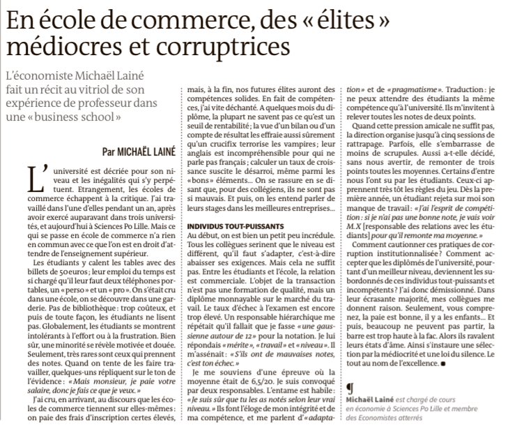 description ultra-violente des écoles de commerce par un de ses... profs (<a href="/lemondefr/">Le Monde</a>⁩)