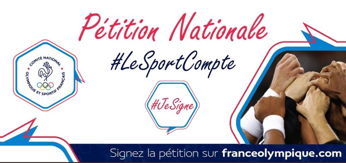 #JeSigne 📝 et je partage la pétition en soutien au sport français🇫🇷. Sport pour tous, Tous pour le sport #LeSportCompte -> bit.ly/2NR1AW5