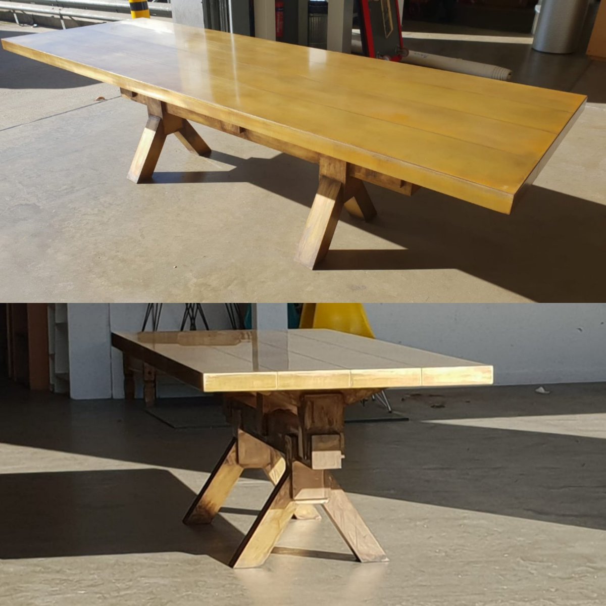 ModumWorktops's tweet image. AMAZING even though we say it ourselves!
Table covered with 1.5mm thick brass sheet  finished with light custom patina to match legs.
#modumworktops #bespokefurniture #brass #brassworktops #diningtable #brassworktop #crafstmanship #homedesign #aged_brass_table #NorthLondon