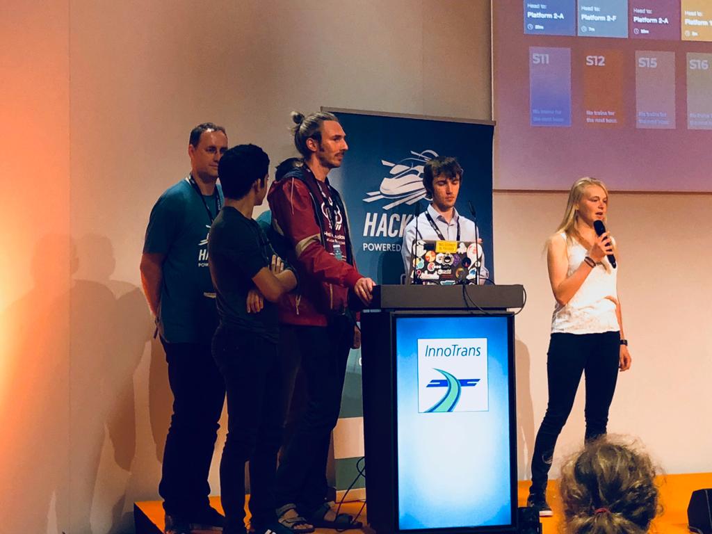 hackpartners's tweet image. Team Safety First made it through the wild cards and now are up next to pitch at the finals!! They're tackling @presse_CFF (SBB) 's challenge - Accessing, processing and visualising available data of Zurich train stations! #HackTrainIT #InnoTrans