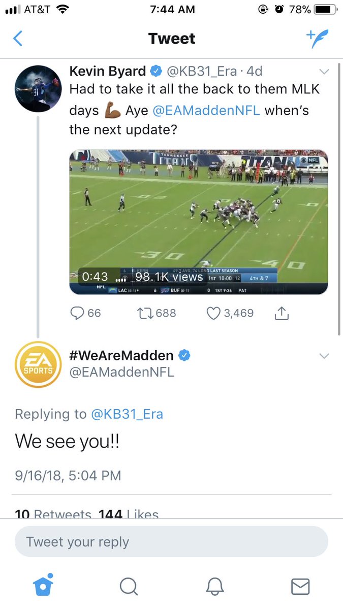 ErikBacharach's tweet photo. Another encouraging development on the @Titans’ beat.

1st photo: @KB31_Era's passing ratings on Madden before its latest update. 2nd photo: Byard’s ratings now (after his 66-yard TD throw vs Texans)... increases in nearly every passing category.

@EAMaddenNFL follows thru. https://t.co/jp0wZYYBPg