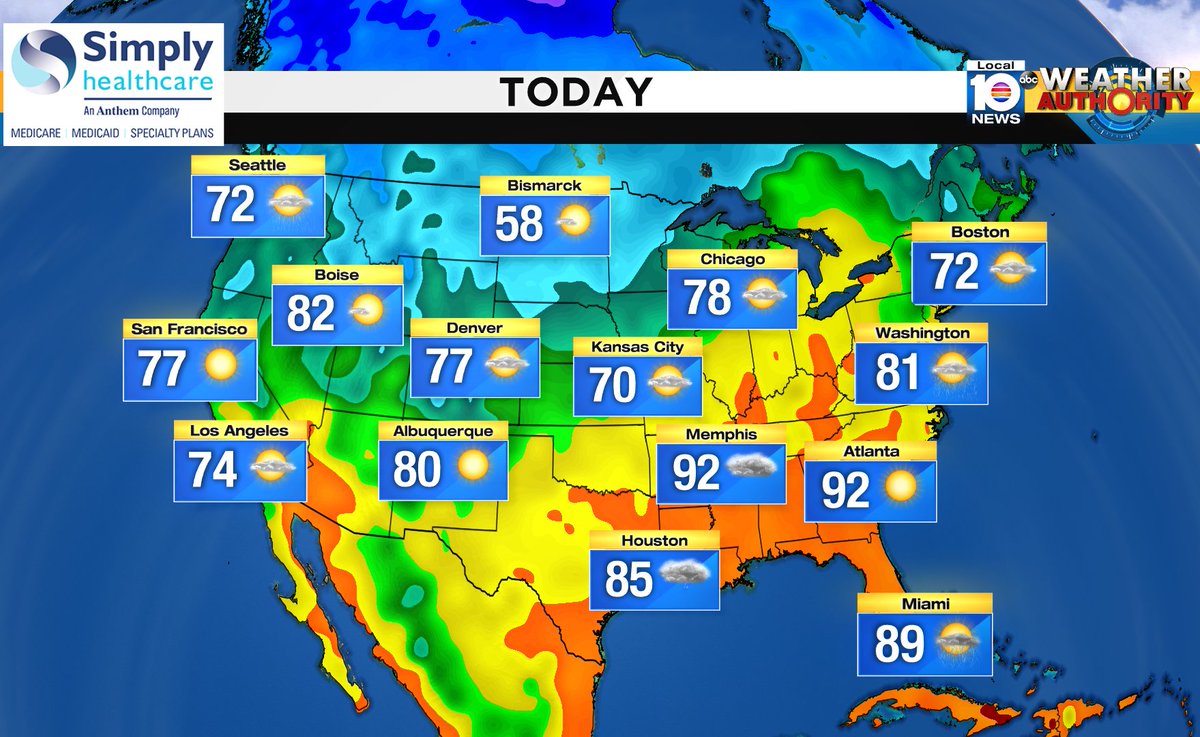 Here is the national forecast for today Presented by Simply Healthcare https://t.co/ro9vCnm2cy