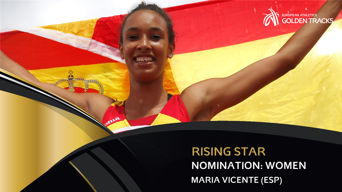 RT to vote for Maria Vicente as your female Rising Star!

Vicente (17) won gold medals in the heptathlon and triple jump at the European U18 Championships, setting a world U18 best of 6221 points for heptathlon gold.

Voting closes at 12.00 CET on Friday 5 October.
#GoldenTracks