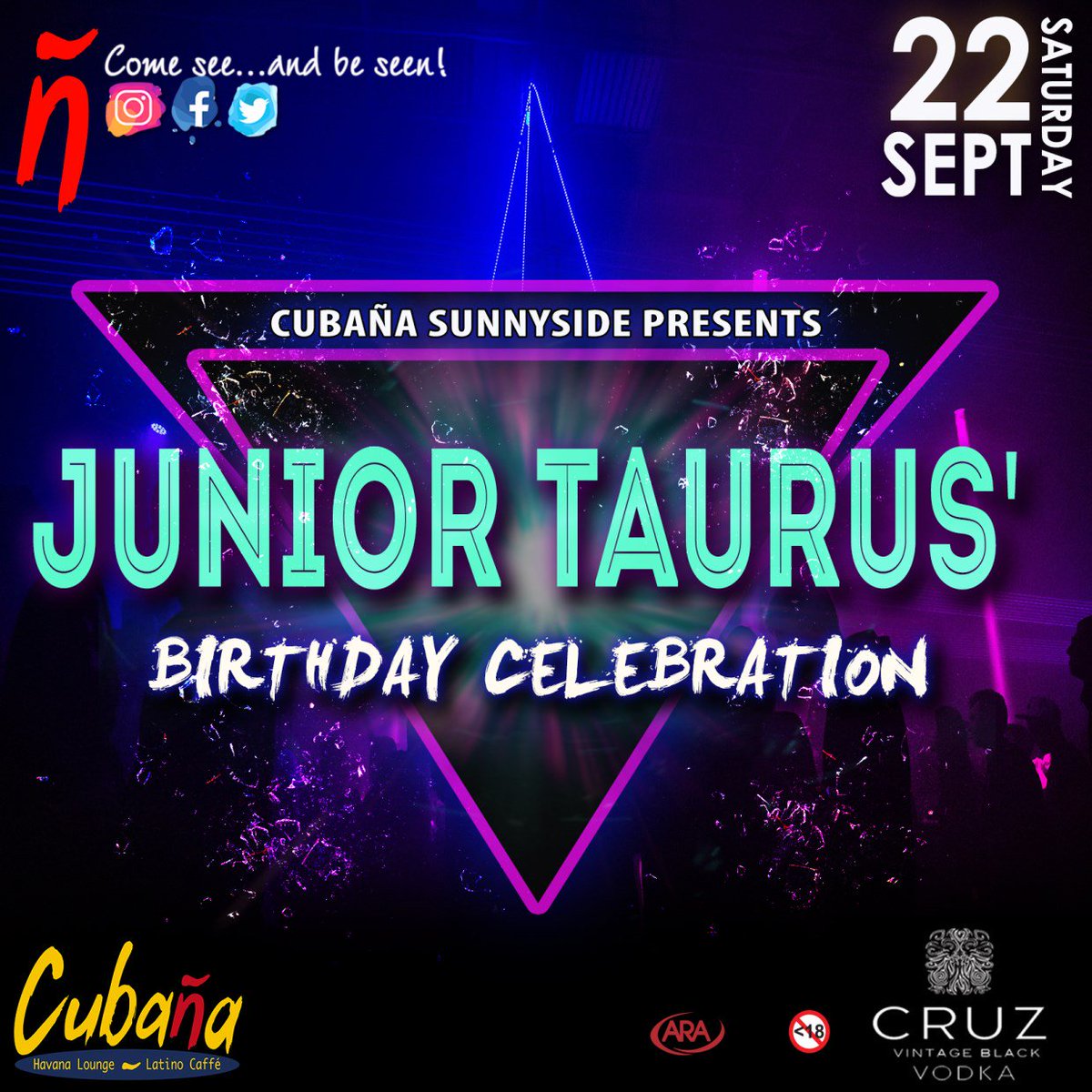 Join us <a href="/CubanaSunnyside/">Cubaña Sunnyside</a> this Saturday with <a href="/juniortaurus/">JUNIOR TAURUS</a> ! The drinks will be cold... the food will be warm and the vibe, as always, is LIT! #ComeSeeAndBeSeen with <a href="/CubanaLatino/">Cubaña Havana Lounge</a> ! #CubanaIsLit #CubanaHavanaLounge #WeekendsWithCubana