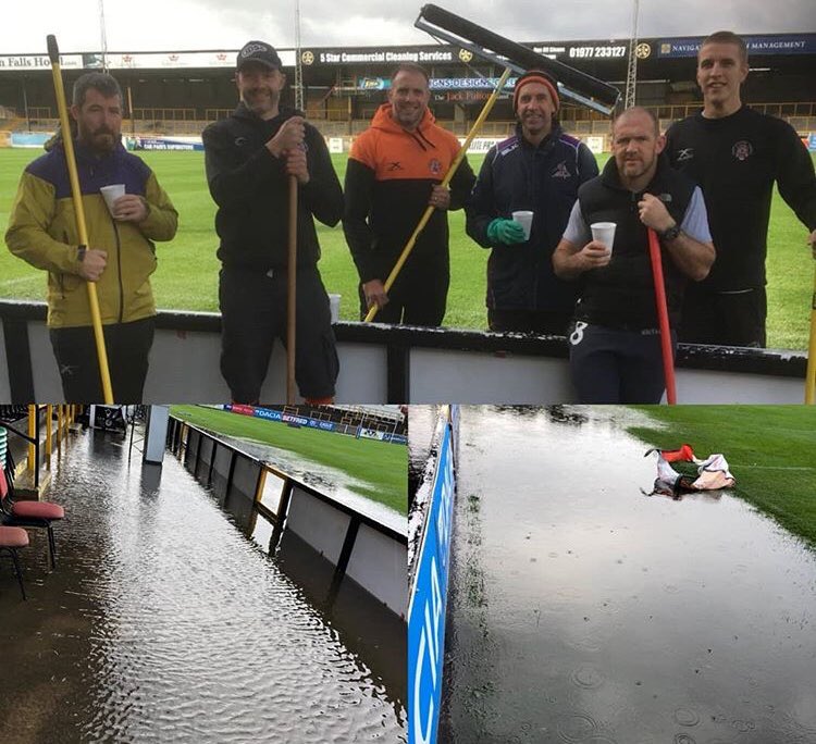 Where else would you see this?? 

First team coaches down at the Jungle this morning clearing the flood water so tonight’s game can happen!  #TigersFamily 👏🏻👏🏻👏🏻👏🏻