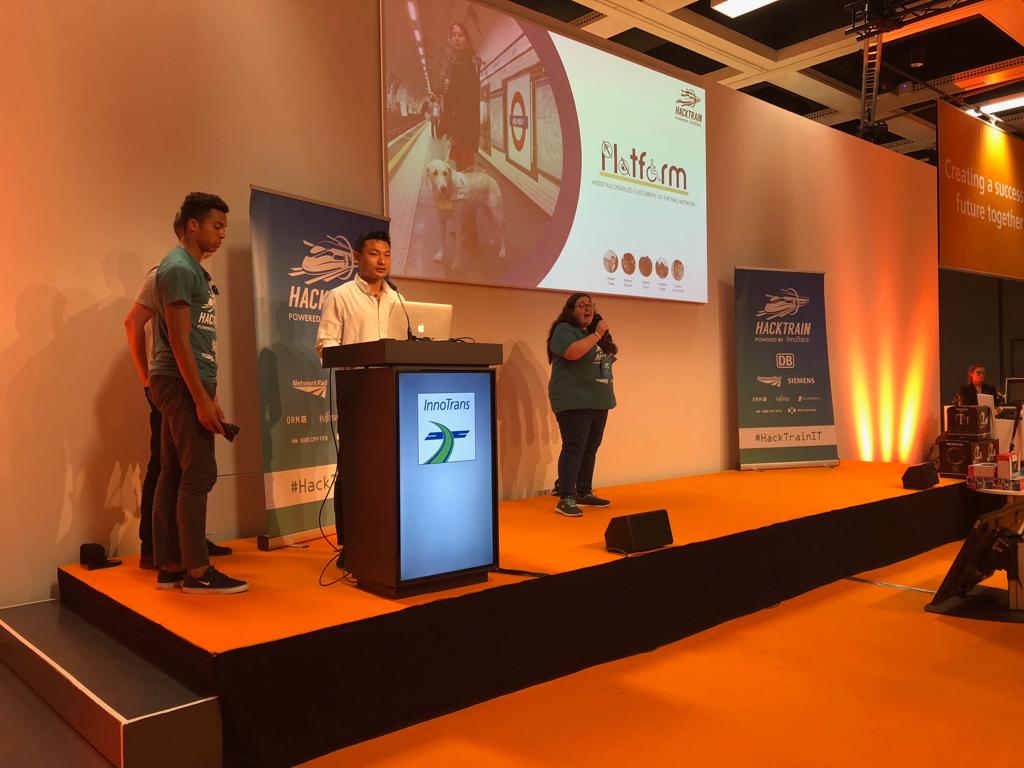 hackpartners's tweet image. Team Platform are tackling the DfT's challenge which is improving passenger assistance at train stations. They have been working on an personal assistant app which will provide much needed help to those struggling at train stations #HackTrainIT #InnoTrans2018
