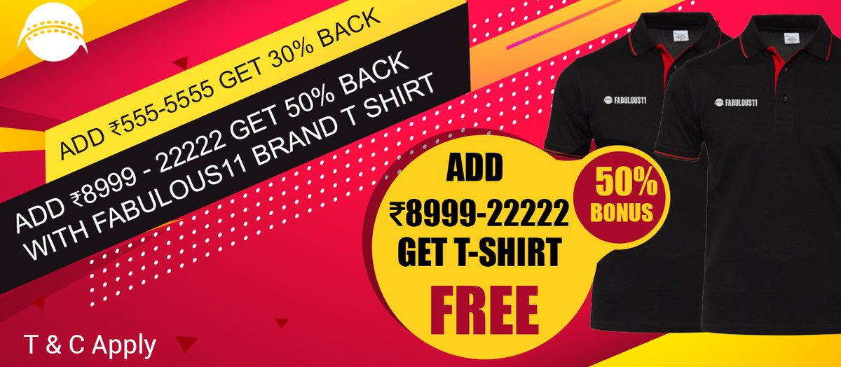fabulouselv's tweet photo. Get 50% Bonus With Free T-shirt..  #AsiaCup2108 #Dream11 #Playerzpot #retweet #FantasyCricket #khelofabulous11 https://t.co/5yiVSnQvZC