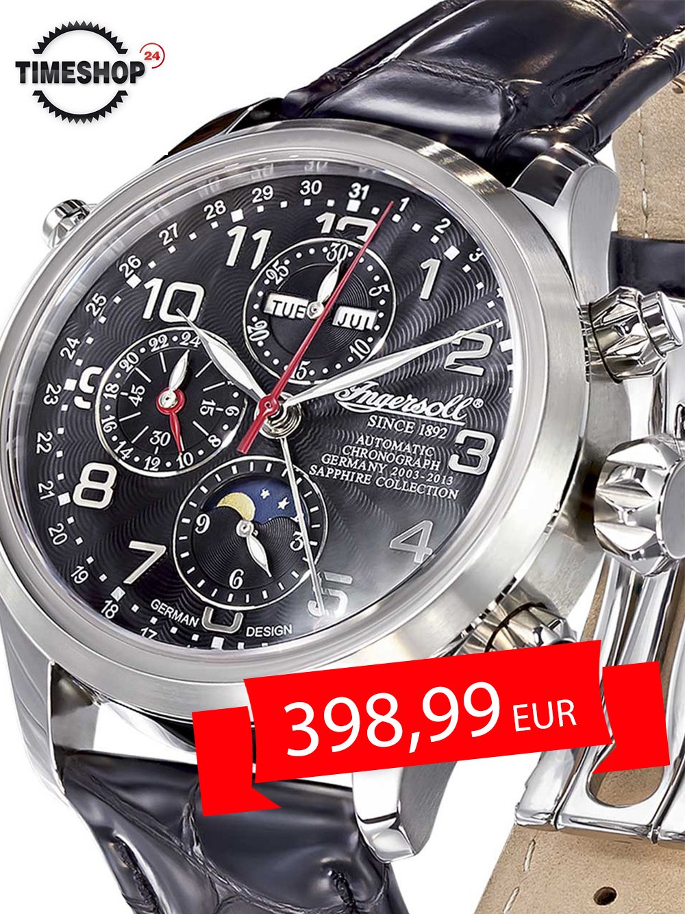 Timeshop24 on X Ingersoll IN6110BK Mechanische Spezialitat fur Ihn Uhrensammler. Sportliche Automatik Uhr mit 35 Jewels Uhrwerk und Anzeige fur 24 Stunden Chronograph Datum Monat Wochentag Stunde Minu...
