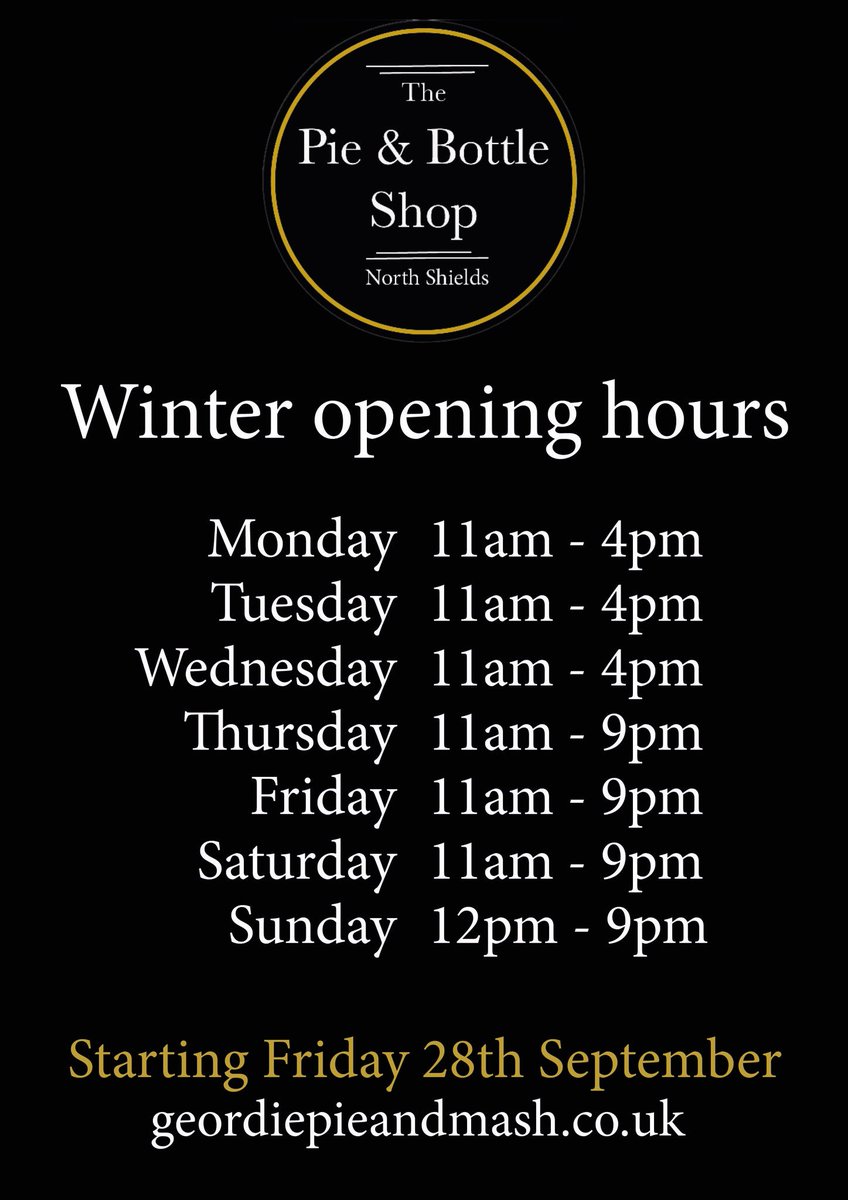 The_pieshop's tweet photo. More Pie time and more Time for Beer from 28th of September
#winteropeninghours #pieyed #piedinna
We’ll putting the dates up for Wor Comedy & Music Nights over the weekend plus there’ll be board games and quiz as well https://t.co/8jj6sZQtSH