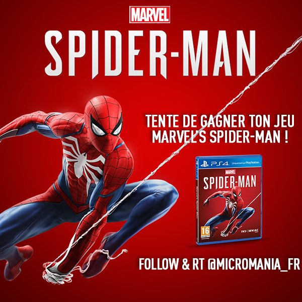 Micromania_Fr's tweet image. Tente de gagner ton jeu Marvel's Spider-Man sur PlayStation 4 ! Pour participer, RT &amp;amp; Follow @Micromania_Fr 

3 jeux sont à gagner ! Tirage au sort le 08/10 !