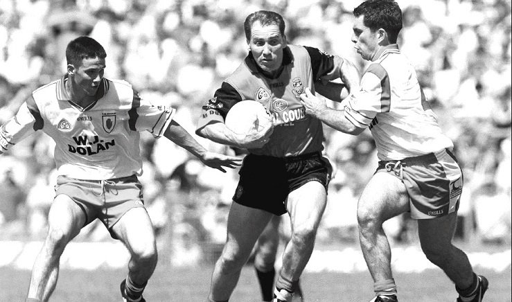 Mickey Linden evades Tyrone's Ciaran Gourley Paul McGurk. July 1999, Ulster SFC Semi Final, Casement Pk .<a href="/DownGAAMemories/">Down GAA Memories</a> #gaa #cornerback