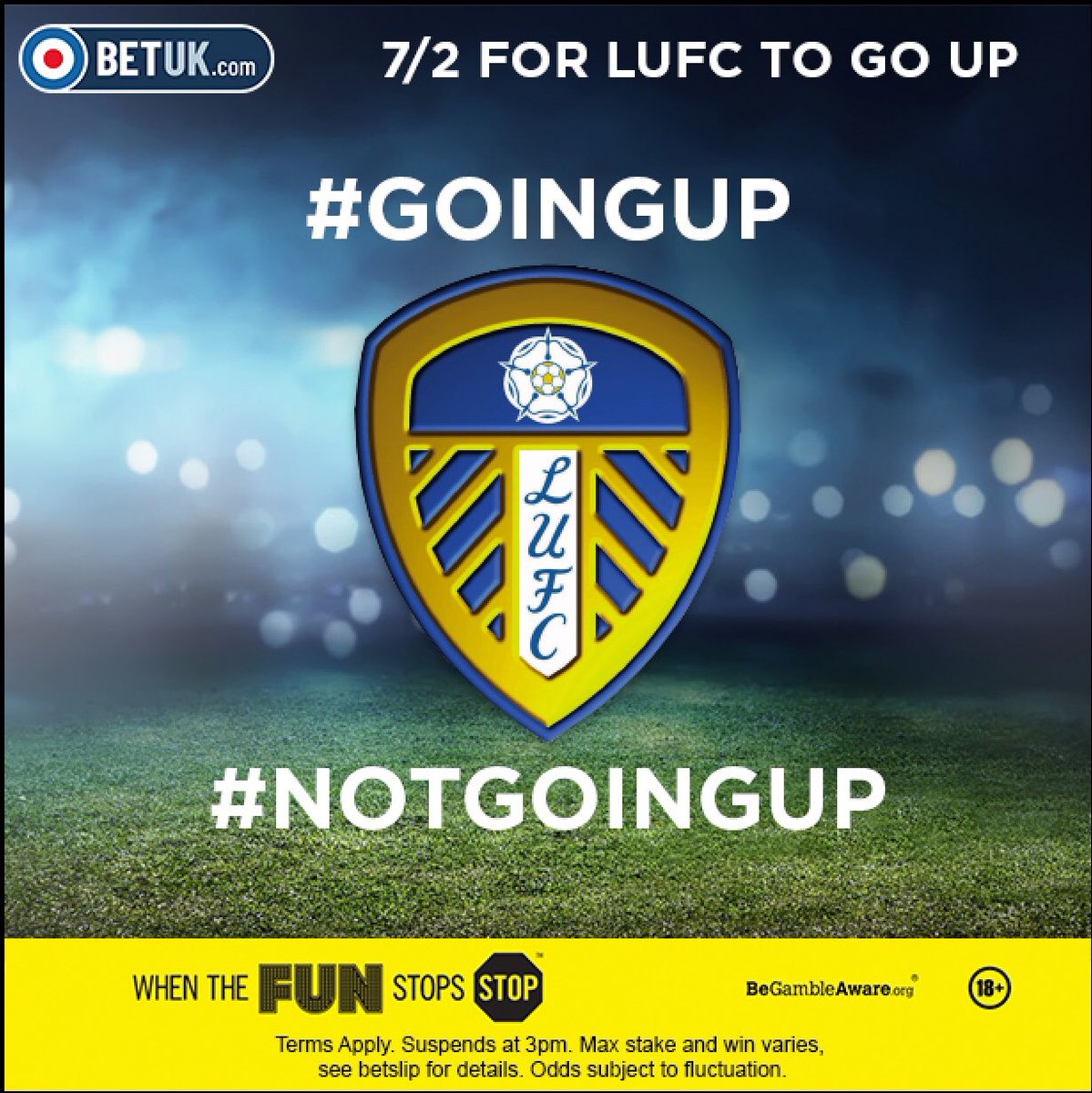 BroadcastMoose's tweet photo. .⁦@LUFC⁩ fans were upset with me this week, when I said I don’t think Leeds won’t win promotion this season. Well ⁦@BetUK_⁩ seem to be backing Bielsa’s side. Who’s right? Where’s your money on? #notgoingup #marchingontogether https://t.co/llLFxY0L6E 18+ begambleaware https://t.co/e4bPaDICY3
