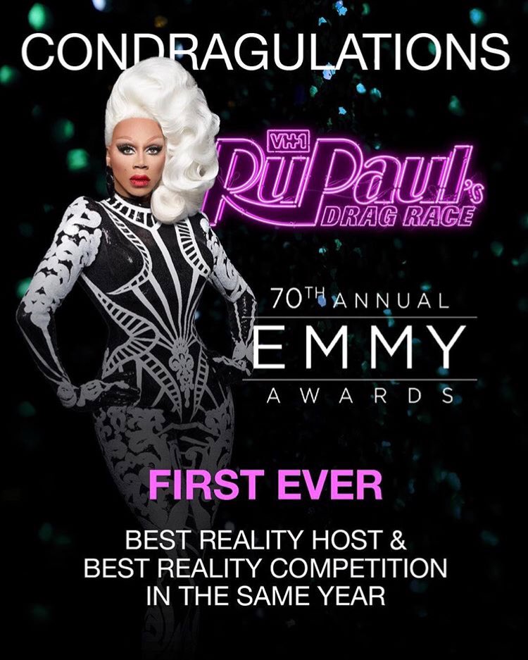 CONDRAGULATIONS to <a href="/RuPaul/">RuPaul</a> and <a href="/WorldOfWonder/">World of Wonder</a> for their <a href="/RuPaulsDragRace/">RuPaul's Drag Race</a> Emmy wins, and catch an all-new #WOWReport up next w/ <a href="/fbailey/">fenton bailey</a>, <a href="/TOMofLA/">Tom Campbell</a>, <a href="/JSJdarling/">James St James</a>, &amp; <a href="/Randybarbato/">Randy Barbato</a>!