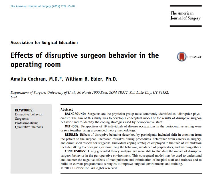 GMECompliance's tweet image. Disruptive surgeon behavior shifts focus from patient to management and pacification of the surgeon, dissuades students from seeking surgical careers, degrades respect for the profession, increases medical errors,....

americanjournalofsurgery.com/article/S0002-…