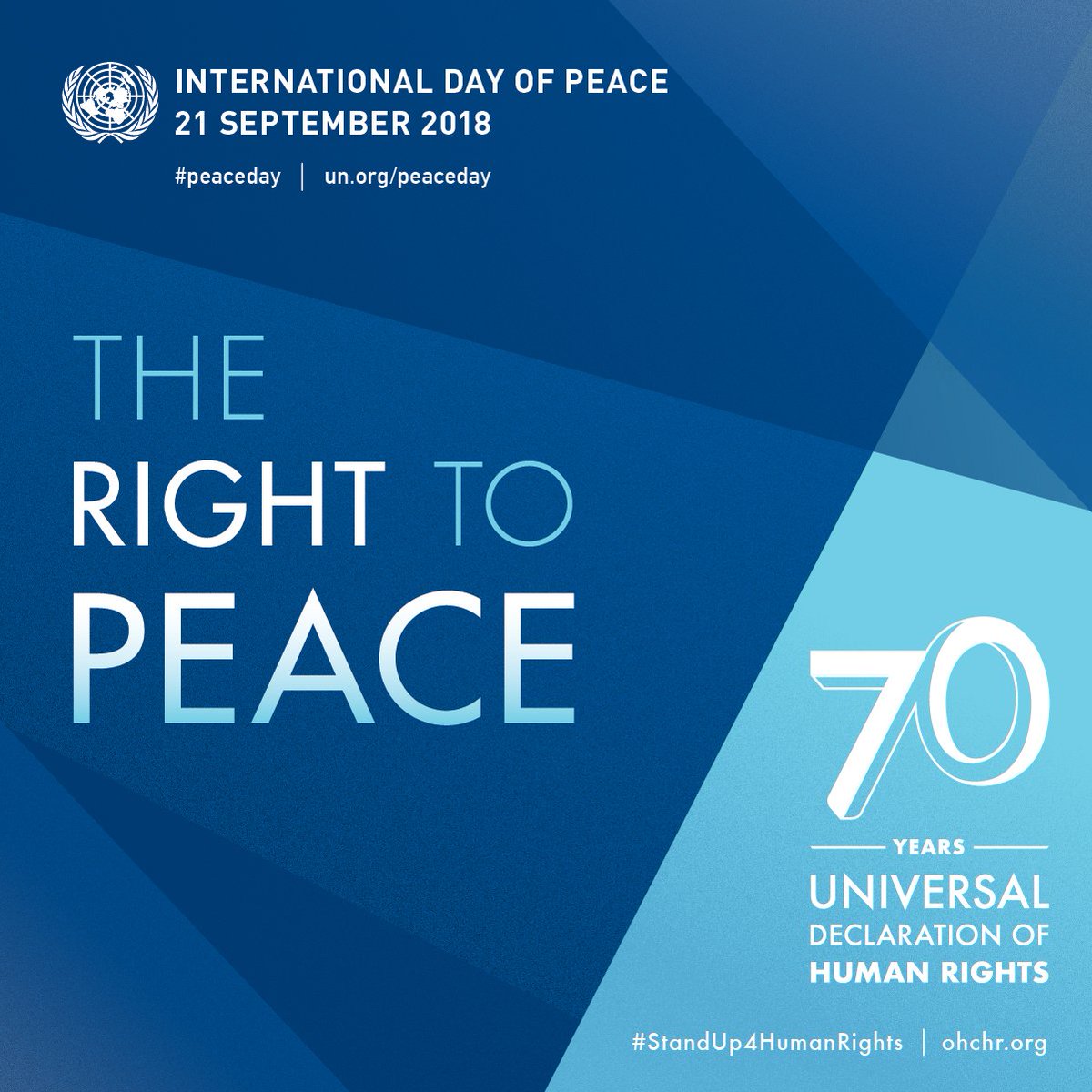YouthAssembly's tweet photo. This year's #peaceday celebrates the 70th anniversary of the Universal Declaration of Human Rights: "The Right to Peace – The Universal Declaration of Human Rights at 70." Learn more here: #standup4humanrights https://t.co/046YbeC523