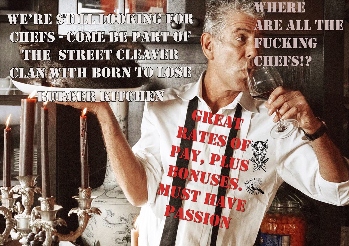 ~C H E F  N E E D E D ~
We’re still looking for someone to join the Born to Lose/Street Cleaver team. 
Experience and passion essential, get in touch, call, email or come by for any information 🤘🏼 P.S SPREAD THE WORD
 #chef #job #hiring #vacancy #york #yorkshire #truecooks
