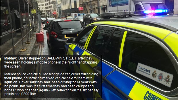 ASPRoadSafety's tweet photo. Further enforcement from our @Tri_Force colleagues in #Bristol yesterday targeting those who pose a danger to other road users. #dailybusiness #ditchthedistraction #mobilephone
Caught using your hand held phone = 6 points & £200
We cant be everywhere but we will be somewhere. https://t.co/t9VCDatFQL