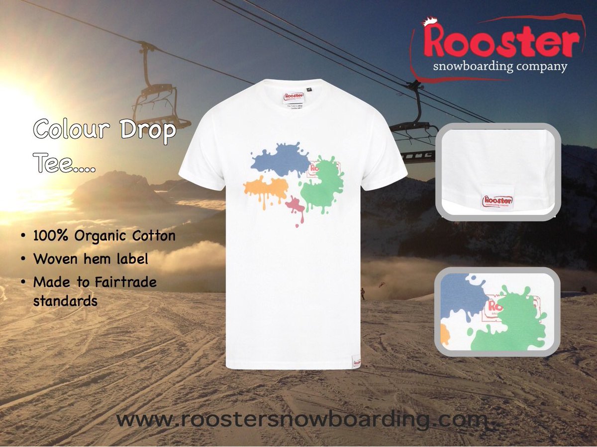 RoosterSnow's tweet photo. Dropping in - with our Colour Drop tee...no it wasn’t an accident at the printing factory! 100% Organic cotton, made with renewable energy sources. #colourdrop #roostersnowboarding #roostertail #snowboardingmakesmehappy #snowboardingtee #organicclothing #protectourwinters https://t.co/PuGKLXBDra