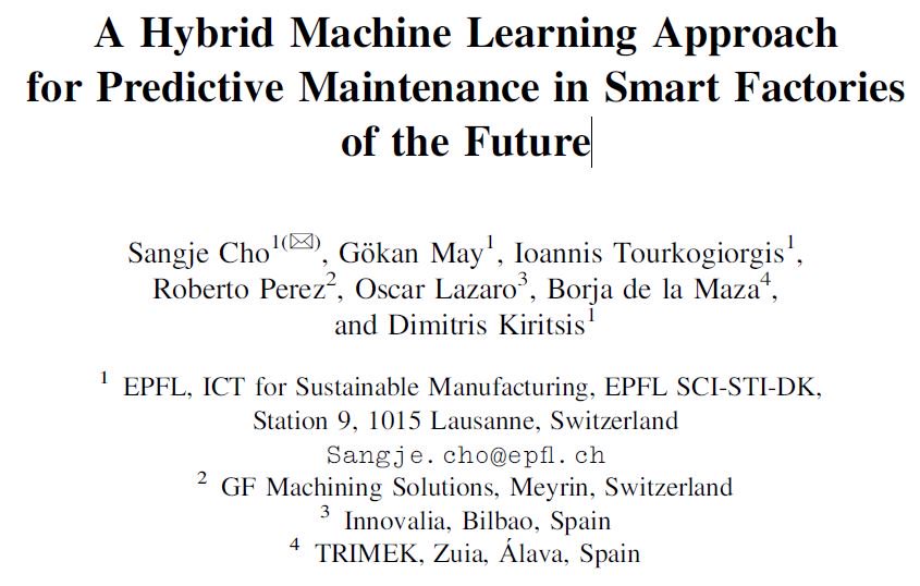 gokanmay's tweet photo. Our Latest @boost4_0 Paper "A Hybrid Machine Learning Approach for Predictive Maintenance in Smart Factories of the Future" from #APMS2018 is available @ https://t.co/2fIXyldXCj - #H2020 #SmartFactory @z_bre4k @Z_Fact0r - @d_kiritsis @olazaro74 @Innovalia_group @EPFL @GFMS_US https://t.co/Bglm6O6OA1