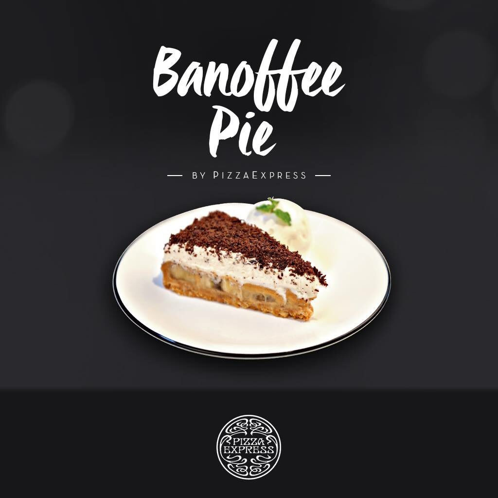 Layers of banana, Toffee Filling and a crumbly biscuit base makes our Banofee Pie a must have!
#PizzaExpress

#BanoffeePie #pie #Banana #Toffee #Biscuit #dessert