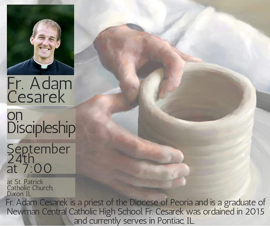 FrRomke's tweet photo. Fr. Adam Cesarek:
2002 - Graduated from Newman HS
2015 - Ordained a Priest
2018 - Sept. 24th.....
SPEAKING AT ST. PAT'S!
Come hear Fr. Cesarek's incredible talk on discipleship Monday at 7:00!  It's going to be great and you don't want to miss this! https://t.co/6XxxbidbIY