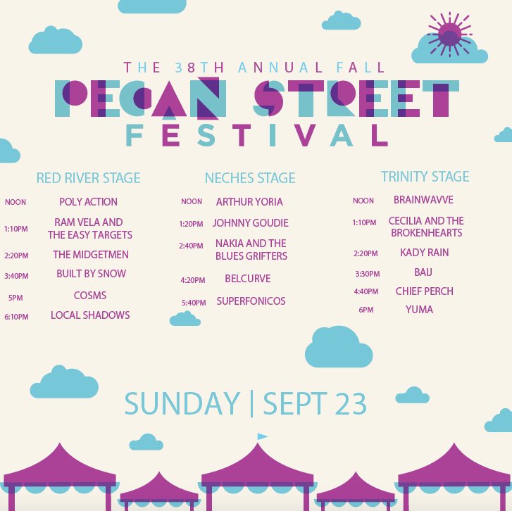 Who's ready for @pecanstreetfest this weekend?
 
You'll find magic shows, delicious food and three stages of of live music featuring tons of local acts like @Nakia, @johnnygoudie, @MagnaCarda and many more! Info: pecanstreetfestival.org