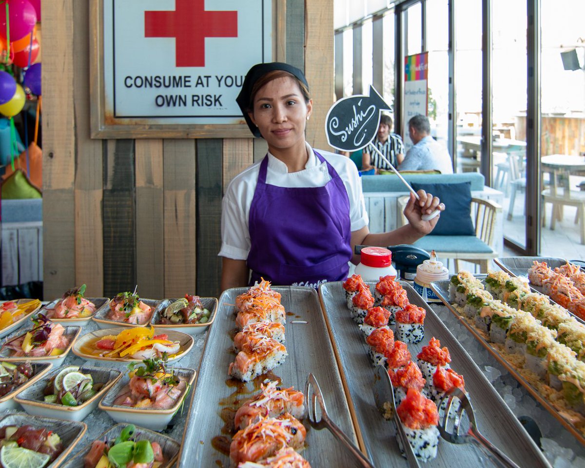 Head to our party brunch today from 12:30pm for a day filled with unlimited food, drinks and live entertainment for your family along with games, live cooking and the beach vibes all for AED 399﹡(﹡inclusive of 5% vat).