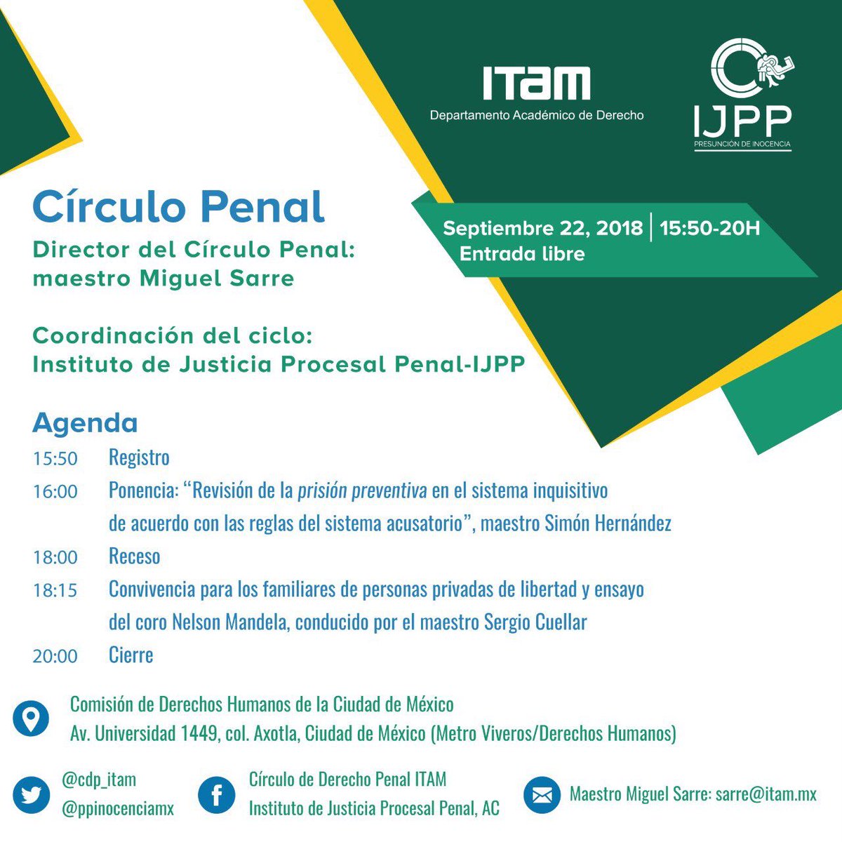 hele_simon's tweet photo. Mañana participaré por parte del @ppinocenciamx en el @CDP_ITAM para platicar sobre  la revisión de la prisión preventiva en el sistema inquisitivo de acuerdo con las reglas del sistema acusatorio. 

#TeamIJPP #SábadoDeCírculoPenal https://t.co/8qDZgBM2Bz