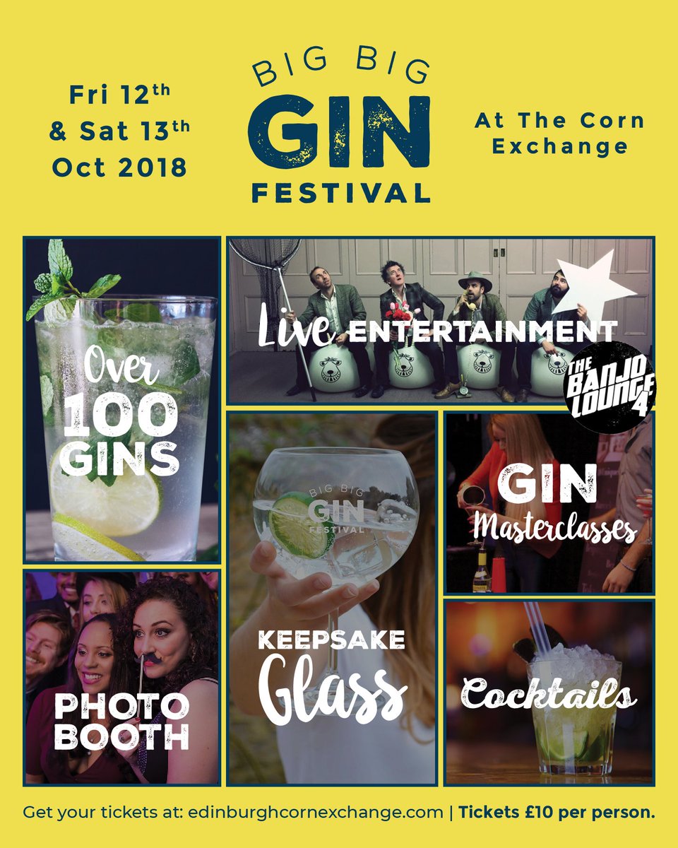 12th &amp; 13 October for the brand new #BigBigGinFestival ... are you in #Edinburgh? Make sure this is on your list of go to events. Tickets on sale via tickettailor.com/events/edinbur… …
#ScottishGin
