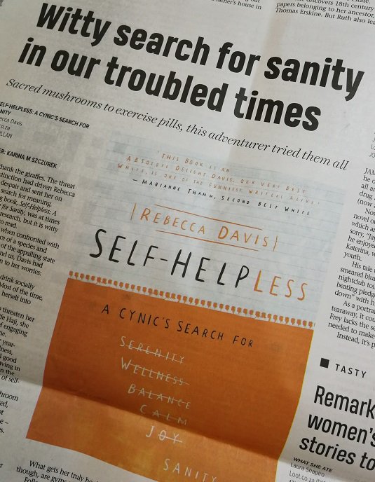 Dr Karina M. Szczurek (@karinamszczurek) on Twitter photo Also, in today's Cape Times, my review of #SelfHelpless by <a href="/becsplanb/">Rebecca Davis</a>!
(I saw three strangers discussing the review and the book in a coffee shop this morning - quite a surreal experience.) Also, in today's Cape Times, my review of #SelfHelpless by <a href="/becsplanb/">Rebecca Davis</a>!
(I saw three strangers discussing the review and the book in a coffee shop this morning - quite a surreal experience.)