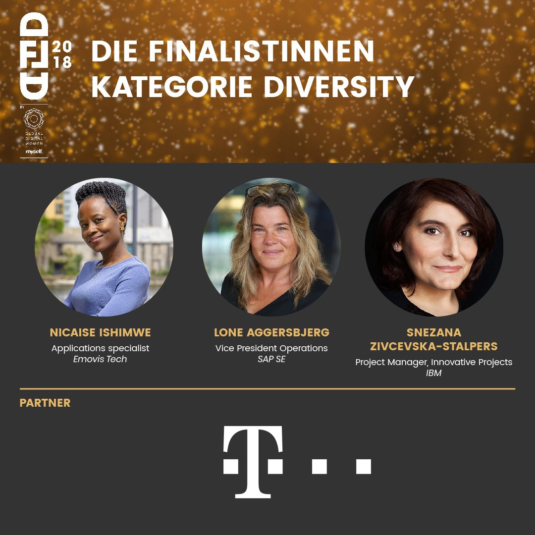 Wir präsentieren die Finalistinnen des „Digital Female Leader Award“ in der Kategorie „Diversity". Herzlichen Glückwunsch! 🎉 Danke an <a href="/Telekom/">Telekom</a> für die Unterstützung. Hier erfahrt ihr mehr >>> bit.ly/2NTbzKo  #dfla18 #turnthedigitalon <a href="/gd_women/">Global Digital Women</a>