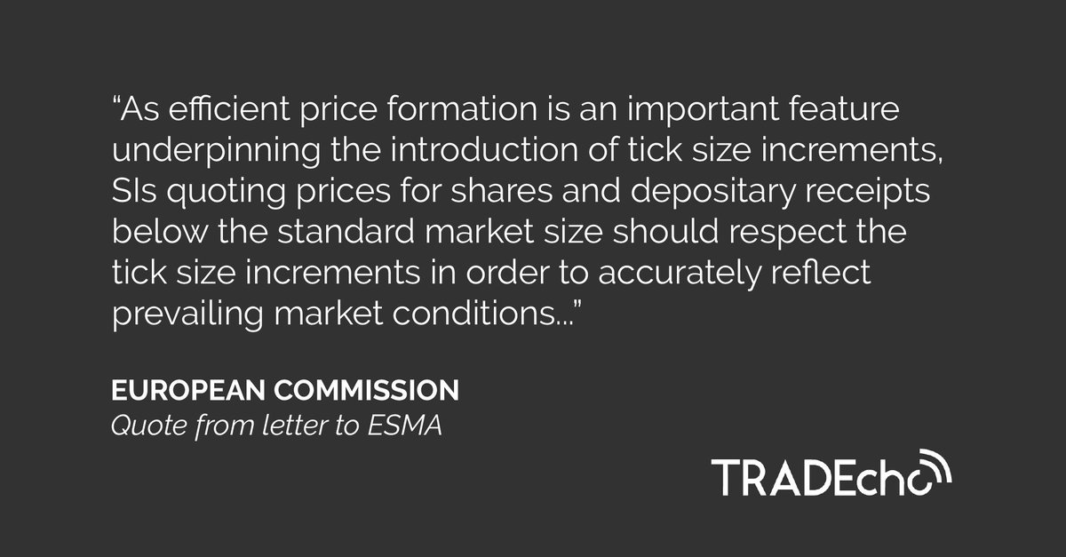 TRADEcho's tweet photo. #SystematicInternalisers (SIs) operating under #MiFIDII in Europe will be subject to the tick size regime after the @EU_Commission endorsed the proposal, albeit with a suggested amendment...

Read the full article from @theTRADEnews here: https://t.co/bV0R420c7y

#MiFID2 https://t.co/MU1yKZwILF