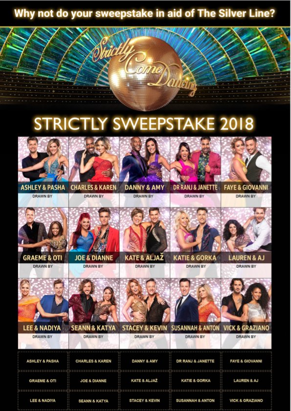 TheSilverLineUK's tweet photo. Join us in a Silver #StrictlySweepstake All donations make a real difference, award ยฃ of your choosing to the lucky picker & the rest to The Silver Line! ยฃ5 allows an older person to call our helpline, ยฃ50 allows us to recruit & train a volunteer friend https://t.co/5jQuxM6PTm https://t.co/Ir9sB3zGaD