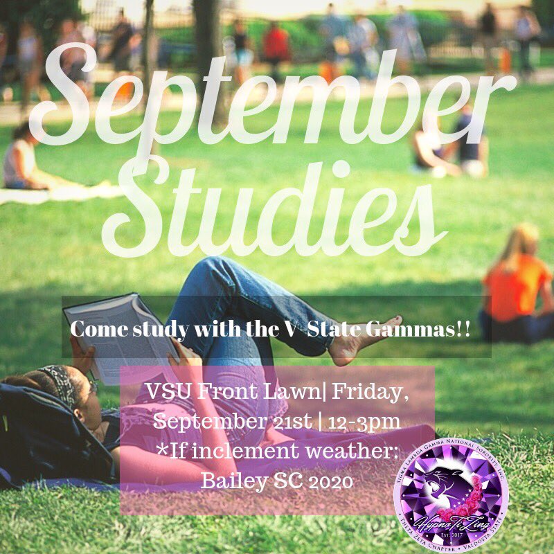 VStateMGC's tweet photo. Refocus yourself with a peaceful study session on the front lawn provided by your friendly neighborhood Gammas! #vstategammas #sigmalambdagamma #mgc #vtstatemgc #academicsfirst https://t.co/YFd2t5OML8