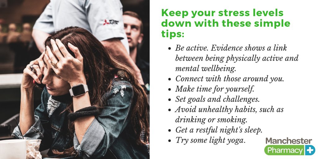 MCRpharmacy's tweet photo. Today is #WorldMentalHealthDay. Managing your stress levels is an important part of healthy mental well-being. Take a look at these simple tips to control your stress levels.  #WednesdayWisdom https://t.co/MDnfvcvV52