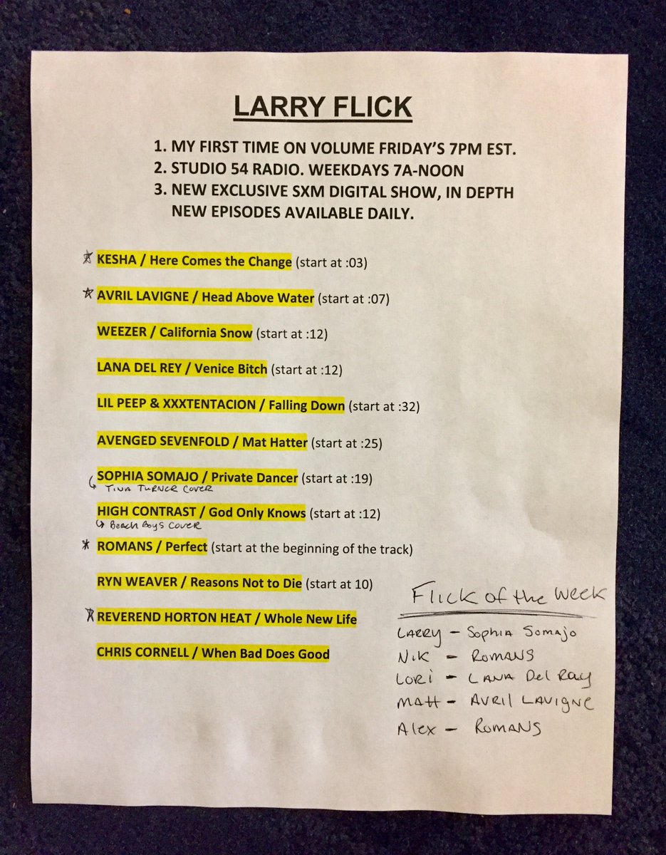 TrunkNationSXM's tweet photo. In case you missed it earlier here are @LarryFlick's picks from this weeks edition of #NewMusicFriday on #Feedback with @TheNotoriousNIK and @LoriMajewski! What's your #FlickOfTheWeek? https://t.co/srTCakuK7x