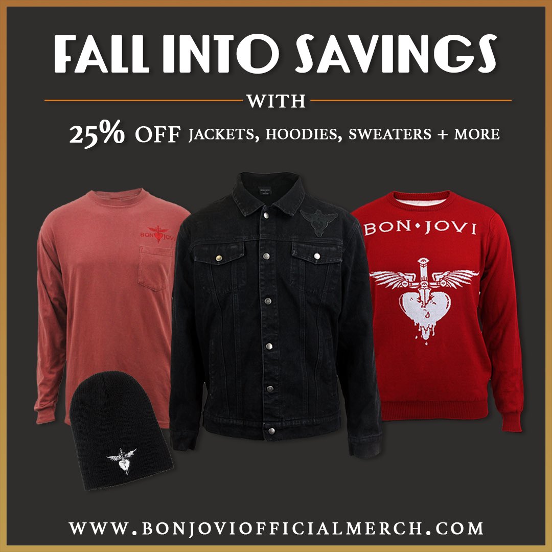 Save 25% on items perfect for Fall now through Monday, Sept. 24 🍂 bonjoviofficialmerch.com https://t.co/ST6iB43xgV