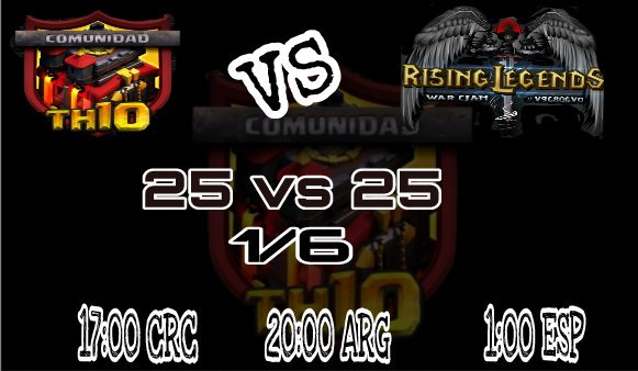 Para tener un fin de semana lleno de acción estaremos con un guerraza contra nuestros buenos amigos de <a href="/legends_rising/">Rising Legends</a>.
- 50 TH 10
- 100 diferentes ataques 
- Mucha diversión en medio de un ambiente lleno de amistad.
Que gane el menos manco!