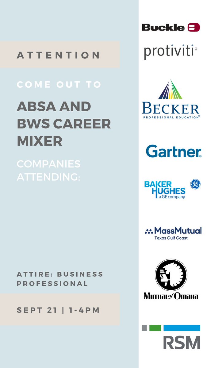 Hey coogs! 
Looking for a way to expand your network with larger companies? Come out to ABSA career mixer with BWS! Can’t wait to see you there.