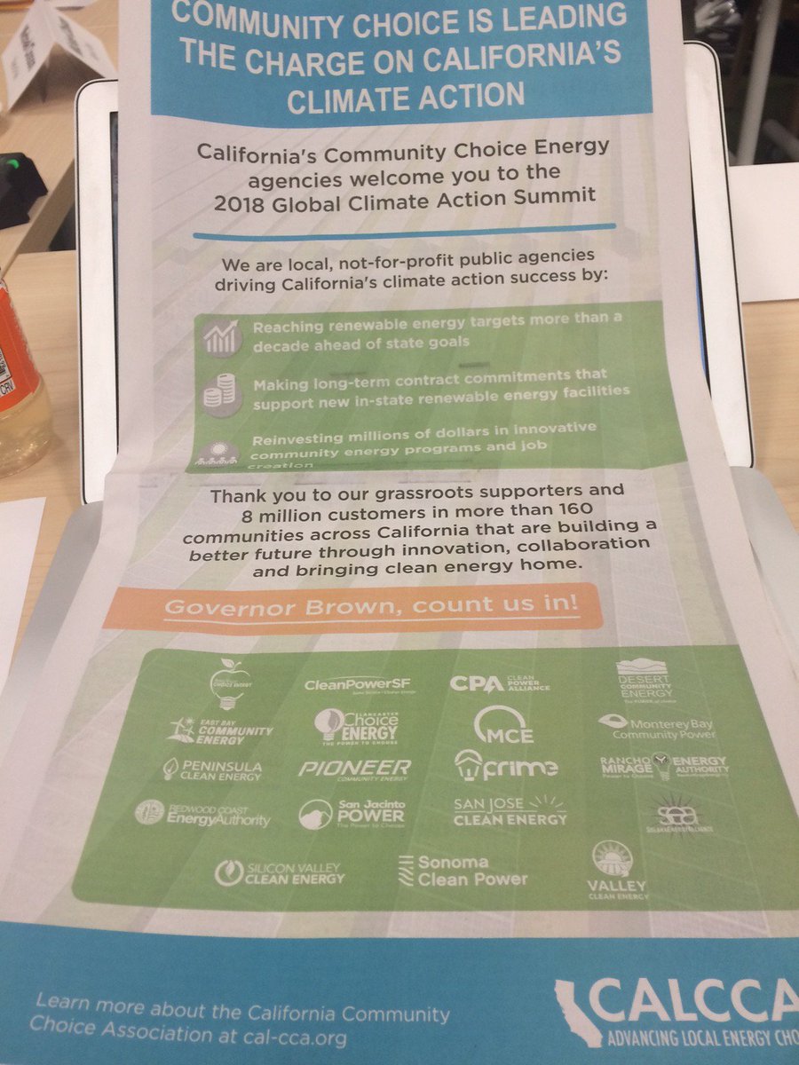 MenloSpark2025's tweet image. Wonderful to see these smart ads from @cal_cca in the @sfchronicle during the #GCAS2018 showing how #CommunityChoice Clean Energy can lead on #ClimateProgress.
And yet @JerryBrownGov just signed SB237 allowing Direct Access Power to bring in dirty energy - Not good for Climate.