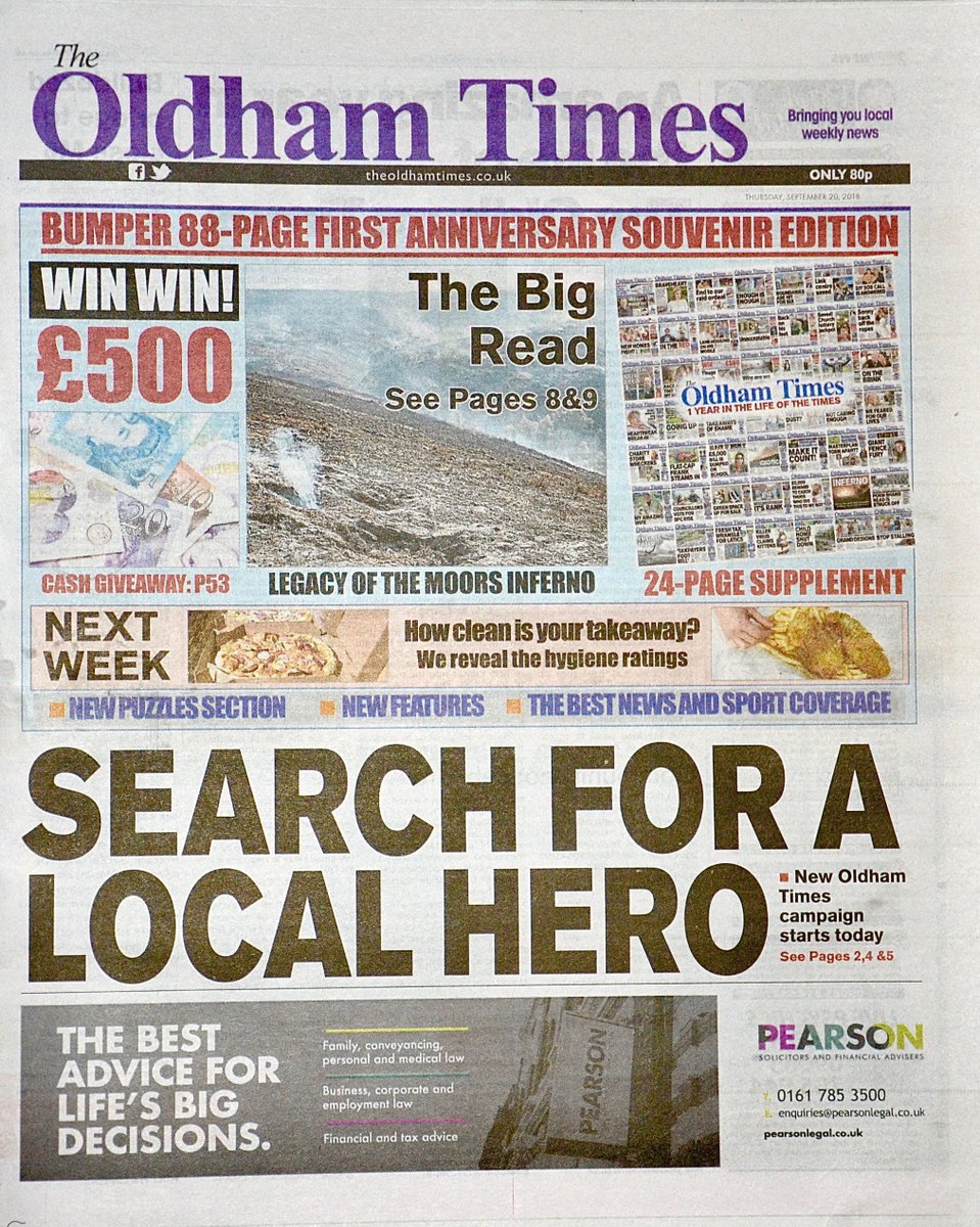 CHECK out this weekend's first anniversary edition of the Oldham Times newspaper and website. Big anniversary supplement. Congratulations to all involved including <a href="/GillPottsOT/">Gill Potts</a> Nick Jackson @matthewrogersOT Dave Rigby <a href="/RosalynERoden/">Rosalyn Roden</a> and @iansavageBN @LWilliamsHInM