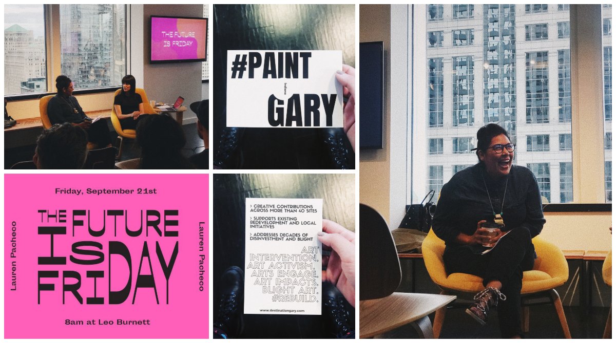 AIGAChicago's tweet photo. Big thanks to arts activist and public arts curator Lauren Pacheco for chatting, Leo Burnett for hosting us, and all of you for coming out! See you all again soon for the next installment of #TheFutureIsFriday—get your swag in anticipation until then: https://t.co/wVJlNYF9eo https://t.co/8F0Qs0igZF