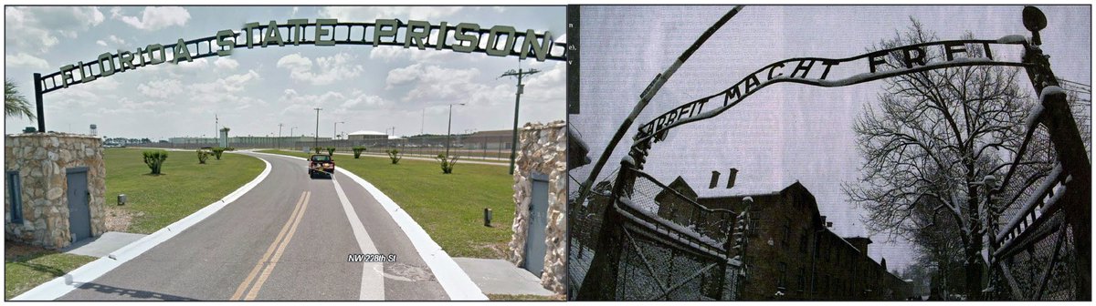 FL_Abolition's tweet image. not only does @FL_Corrections concur with the nazi slogan emblazoned above concentration camps, "work makes you free," but they also seem to share taste in architecture... #saysalot #notsurprised #floridastateprison #amerikkka