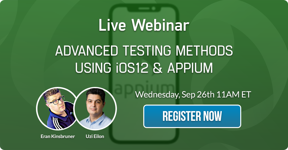 perfectomobile's tweet photo. Sign up for our upcoming webinar "Advanced Testing Methods Using iOS12 and Appium!” Register here: https://t.co/8yVxwZhSNh #iOS12 #AdvancedTesting https://t.co/v1WUKBXMPI