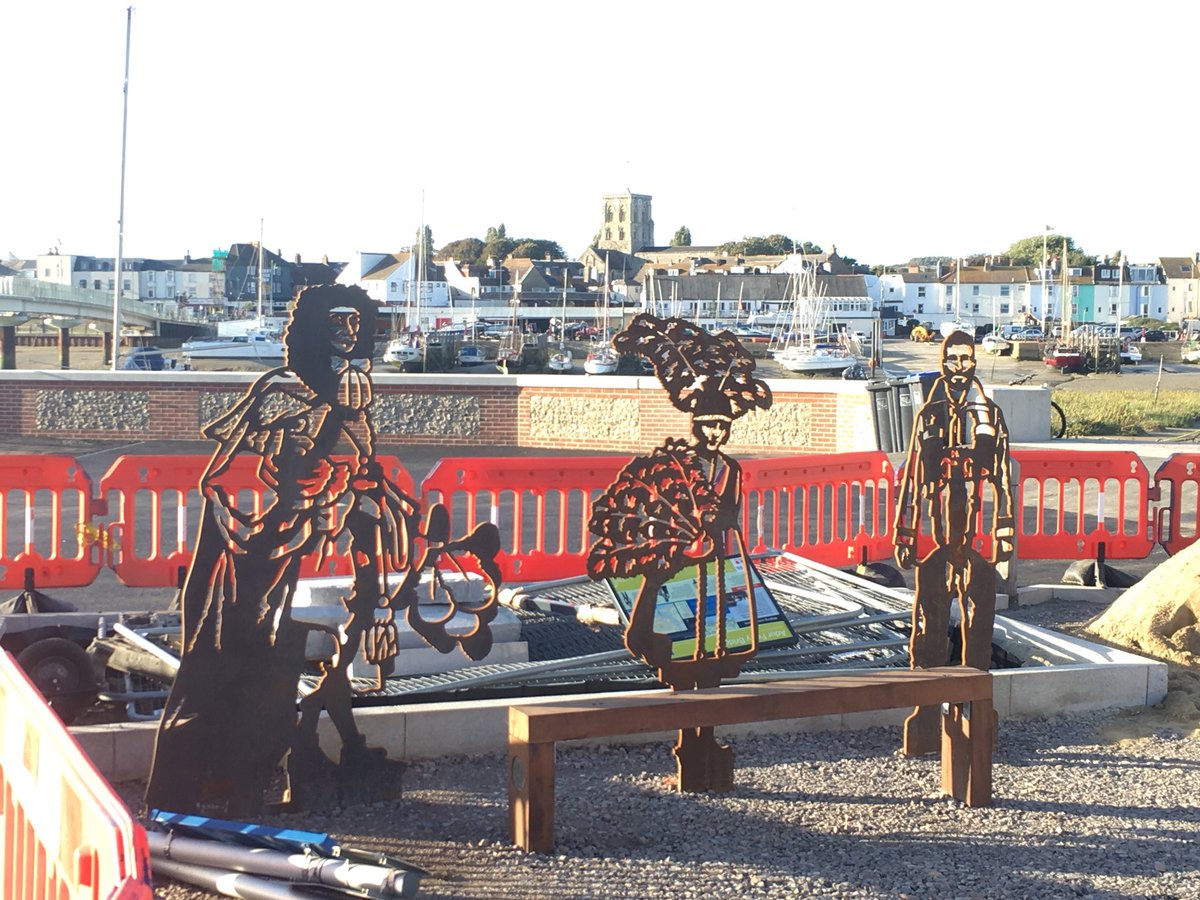 ridgwaytim's tweet photo. Nice to see the steel silhouettes in place on the beach side of the @Adurferrybridge as @adurandworthing contractors push on with the Ferry Road scheme #Shoreham. Kudos to anyone who knows who they’re supposed to be... https://t.co/sAbu82jw47