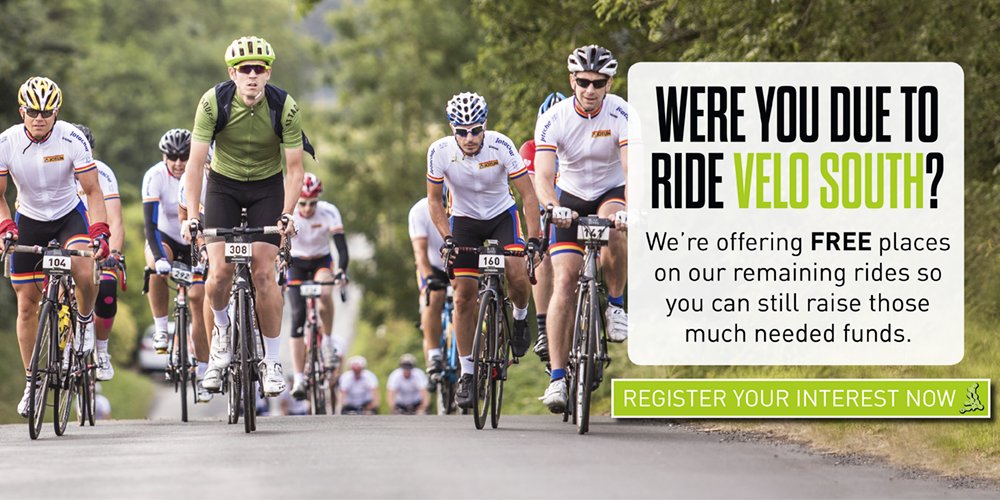 ukcyclingevents's tweet photo. Were you due to ride #VeloSouth for your chosen charity?
If so, we’re offering FREE places on any remaining events so you can still raise those much needed funds - Register your interest now as places are limited.

https://t.co/jPRARlNBwi https://t.co/jNwjfSgXMb