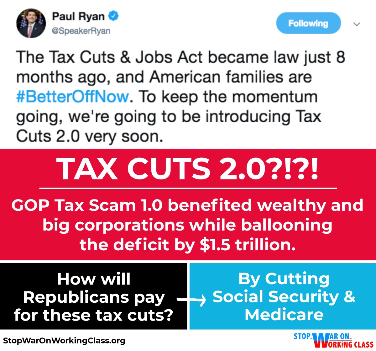 NCPSSM's tweet photo. GOP #TaxScam1 benefited the wealthy & big corporations.
#TaxScam2 will only be worse. https://t.co/XVpYk14zIo