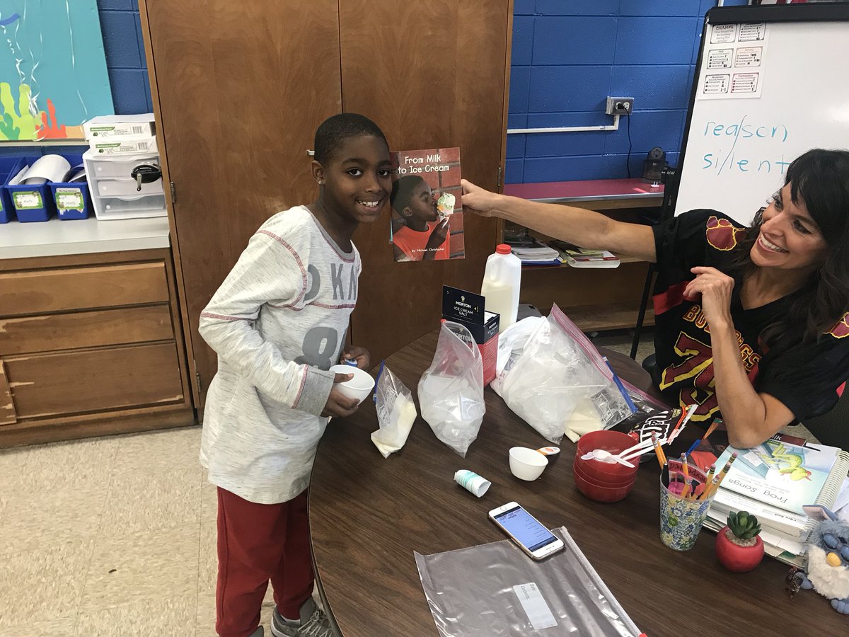 JBNResource's tweet photo. “This is the best day ever!! I’ve dreamed about this!” Student has worked so hard this week in reading group. Reading about the process of creating ice cream. Now he gets to make some of his own!! 😁🍦 https://t.co/G9IEtKPeCu