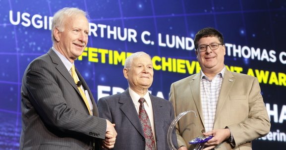GEOINTsymposium's tweet photo. .@USGIF honored Dr. Edward M. Mikhail, professor emeritus of civil engineering at @LifeAtPurdue, with the Foundation’s Arthur C. Lundahl-Thomas C. Finnie Lifetime Achievement Award at #GEOINT2018. Watch exclusive footage https://t.co/4tcTCGbuCg https://t.co/QdJL3IcpHw