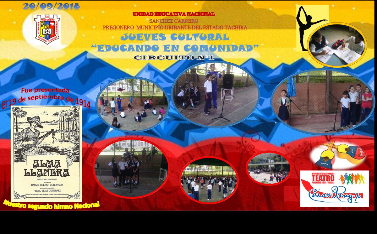 #EducandoEnComunidad #MiesculaTerritoriodePaz U.E.N"SANCHEZ CARRERO" PREGONERO ESTADO TACHIRA. JUEVES CULTURAL EDUCANDO EN COMUNIDAD  @psuvaristobulo @MPPEDUCACION <a href="/charlychaves/">Charly Rojas Chaves</a> @ZonaEducTachira @RosangelaOrozcp @JorgePerezVZLA <a href="/divceup/">Comunidades ZET</a> @FORMACION_DOC